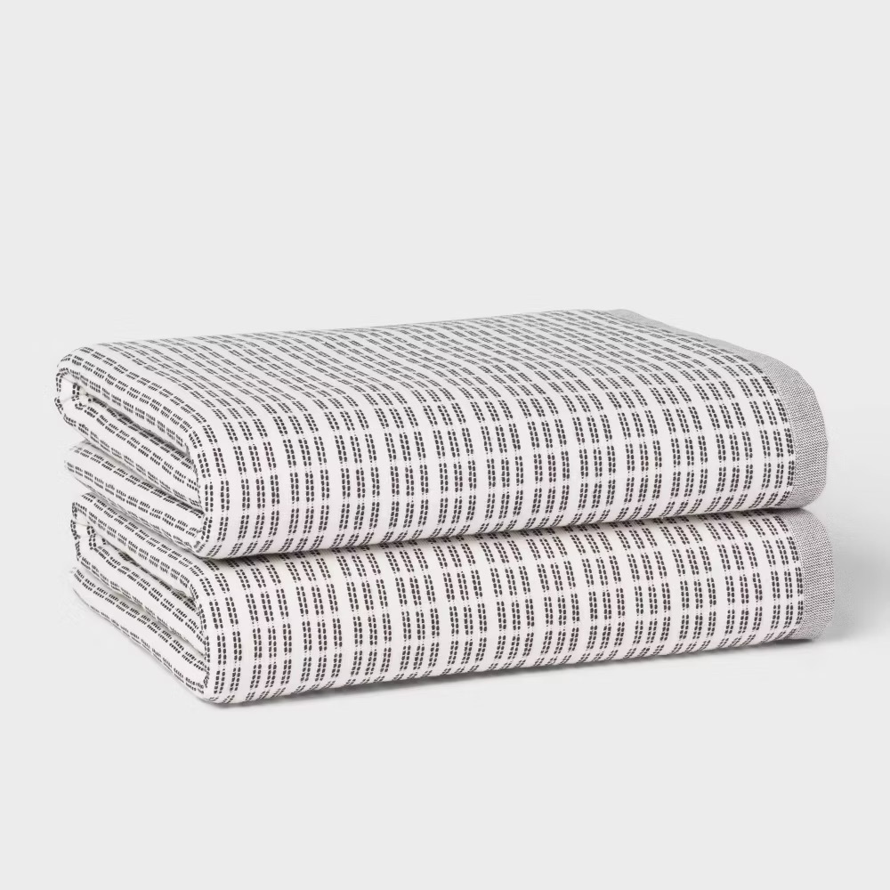 New Threshold Luxury Bath Towel Set Modern Pinstripe 2 30x50 Bath Hook Loops